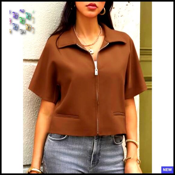 Cropped Zip-Up Vest Top Loose Fit Casual Chic Summer Blouse Trendy - Picture 4 of 6